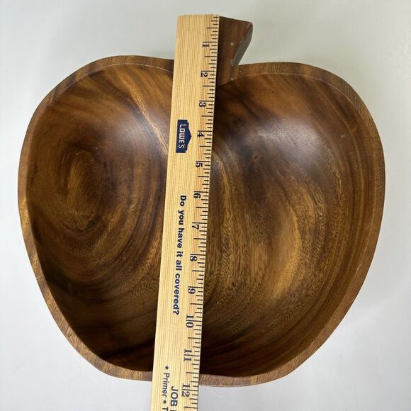 Vintage Wooden Serving Bowl Apple Shaped Fork Spoon Utensils Salad Pumpkin - Picture 9 of 16